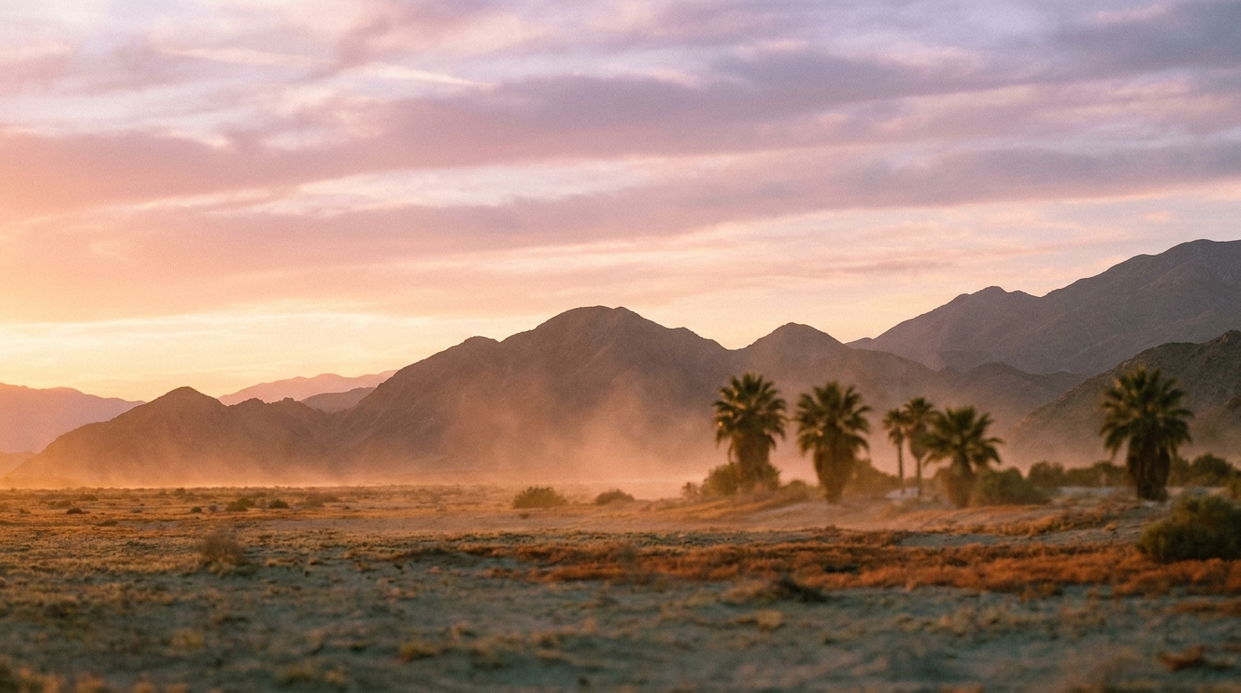 Coachella Valley desert at golden hour — where Sugar Cloud Scents is hand-poured